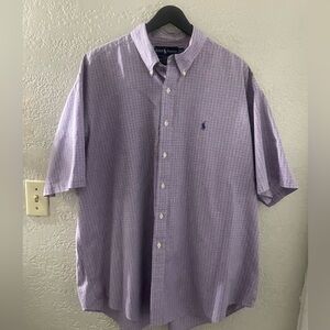 Ralph Lauren Lavender and White Short-Sleeve Button-Down Shirt XXL